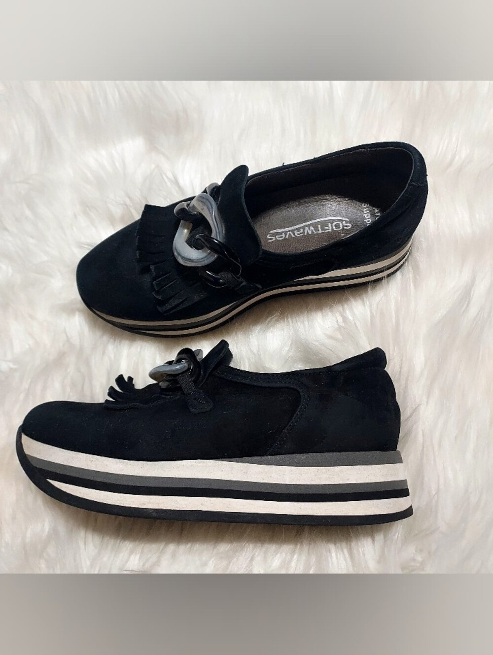Softwaves Cadie Suede Leather Arch Support Platform Loafers Sz-36.5/6.5